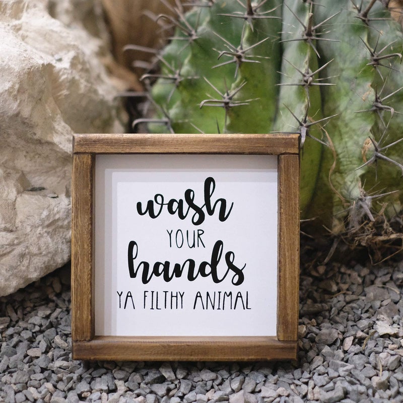 Lavender Inspired Wash Your Hands Ya Filthy Animal Sign-Funny Signs for Half Bathroom Decor-Framed Farmhouse Bathroom Wall Decor-Kids Bathroom Signs Decor-Housewarming Gift 7x7'' - Image 4